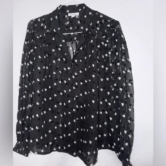 Topshop Black Sheer Blouse with White Pattern - Picture 1 of 5